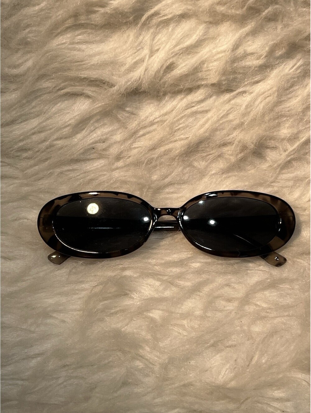 Women’s Grey Tortoise Shell Oval Sunglasses Dark Lenses